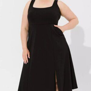 Black Midi Ponte Dress Square Neck Lightweight A Line Cocktail Party Evening 3
